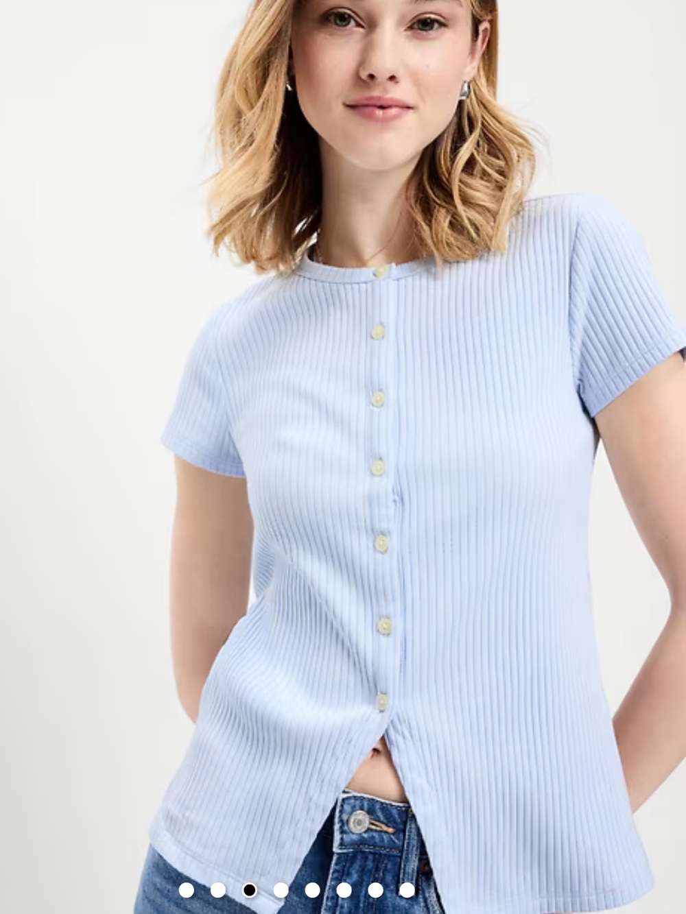 Old Navy Light Blue Ribbed Button-Front Top XS NWT